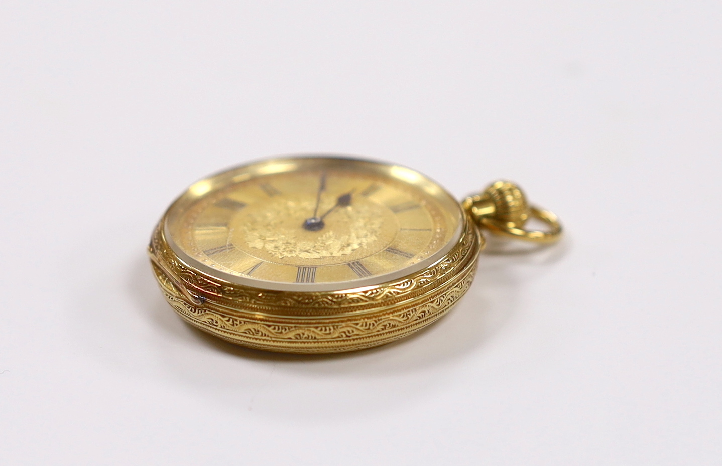 An Edwardian 18ct gold open faced keyless fob watch, by D. Evans of Aberystwyth, case diameter 40mm.